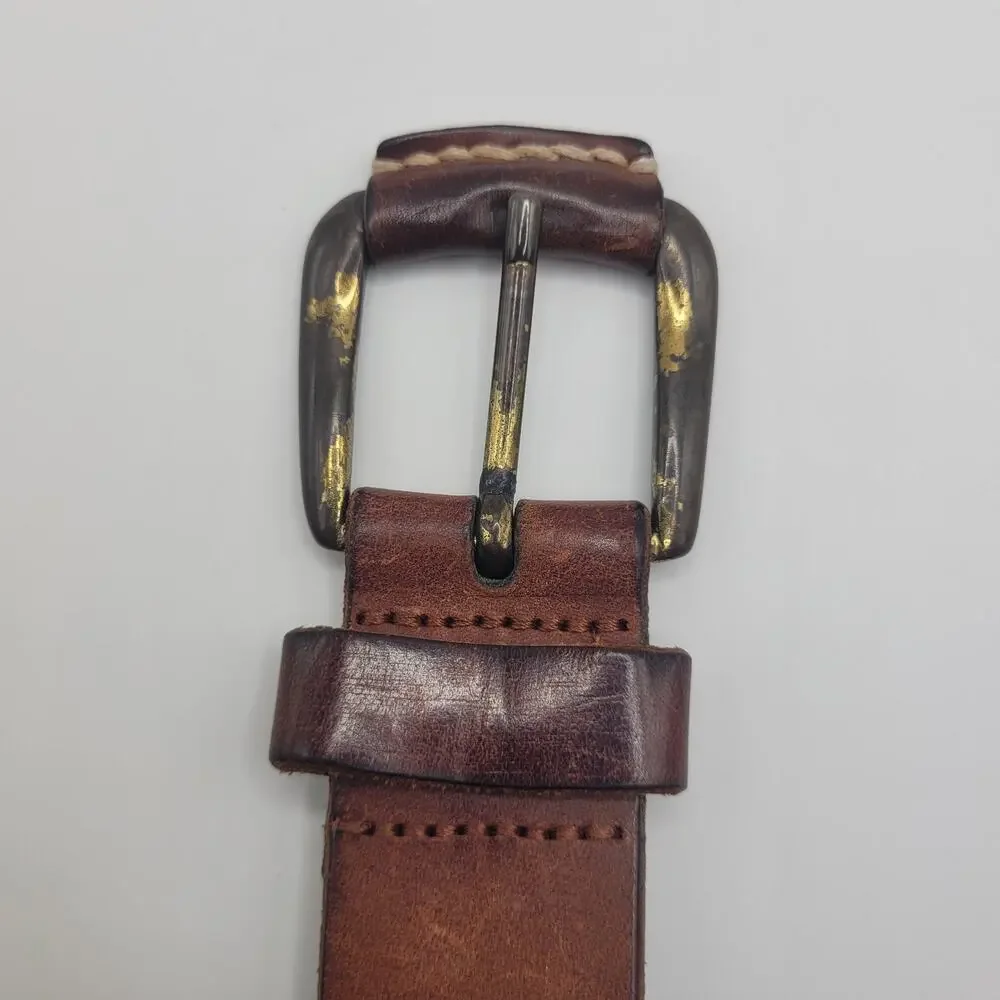 Brown Leather Belt Medium Rustic Stitched Workwear Casual Boho‎ Western Festival